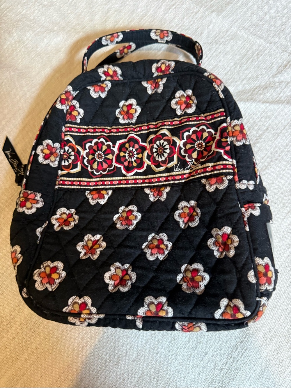 Vera Bradley Black Quilted insulated Lunch bag with Floral Pattern